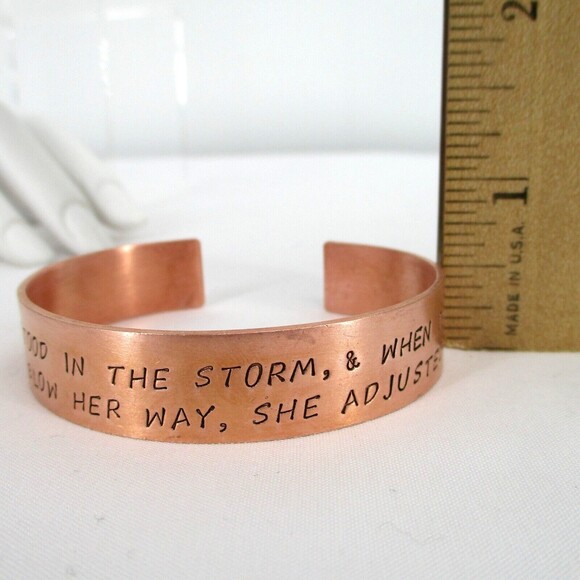 Cuff Bracelet Solid Copper Women Strength Quote She Stood In The Storm - Picture 7 of 8